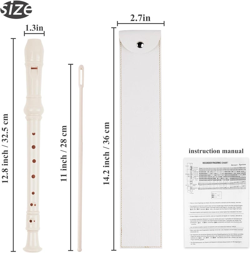 Haecsfl Recorder Instrument for Beginner Adults,8-Hole Soprano Descant Recorder Music Flute with with Cleaning Rod & Leather Case For Home Entertainment(2-Carved White) - Image 2